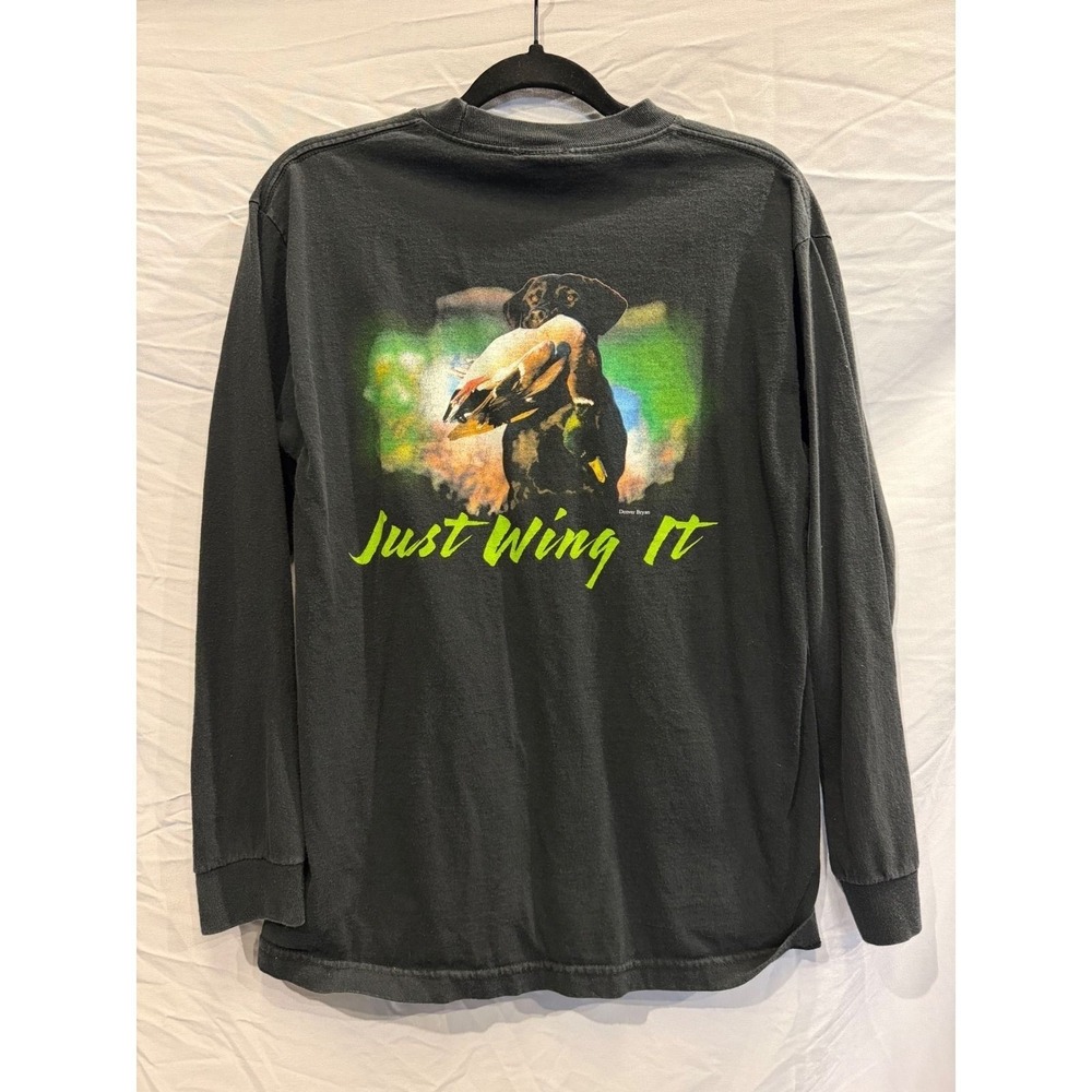 Macks Prairie Wings Just Wing It Duck Hunting Shirt Mens Medium Black